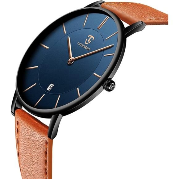 Mens Watch Minimalist Fashion Simple Wrist Watch Men Analog Date Leather Strap - Picture 3 of 6